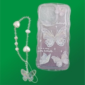 iPhone Clear Case, Luxury Crystal Clear Cute Bling Butterfly Wristband Strap