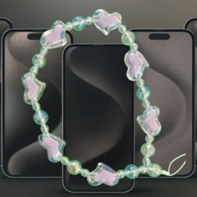 Phone Chain Pink Beaded Hearts Crystal Phone Wrist Strap 