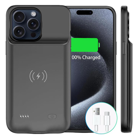 iPhone 15 Pro Max Battery Case with Wireless Rechargeable Charging