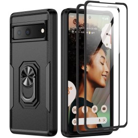 Google Pixel 6A Dual Layer Heavy Shockproof Protective Cover with Screen Protector and Built-in Rotating Holder 
